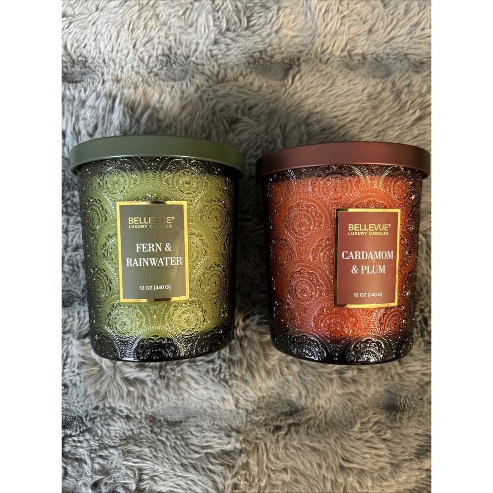 Bellevue Luxury Candles Embossed Glass, 12 oz, 2-Pack